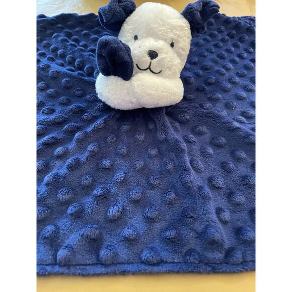 Little Me Navy Blue White Puppy Dog Security Blanket Lovey Satin Back Rattles - Picture 2 of 6